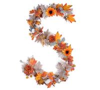 Artificial Maple Leaf Rose Vine Garland - Fall Hanging Decor for Home Garden, Indoor Outdoor Wall Decoration, Halloween Thanksgiving Autumn Festival
