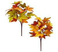 Artificial Maple Leaves - 2pcs Faux Maple Bushes, Autumn Leaves Decorations | Thanksgiving Artificial Fall Leaves with Stems, Artificial Autumn Maple Leaves Branches for Fall Vase Home Decoration