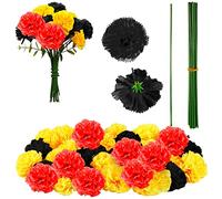 Artificial Marigold Bunch Fake Marigold Bunch Halloween Artificial Marigold Flowers with Stem for Birthday Party Diwali Halloween Party Decoration(Black, Gold, Red,30 Pieces)