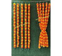 Artificial Marigold Flower Garland Strings (Pack of 10) Orange & Yellow Mix Color,Perfect for Diwali Pooja Decoration, Anniversary Party, Wedding, Housewarming Decoration, 10 Strings of 5 feet Long