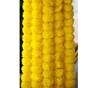 Artificial Marigold Flower Garlands. Flowers for Indian Wedding, Dashera, Diwali Festival Genda Phool. Outdoor Garden Decor (Yellow) 5 Feet Long 5 Garlands