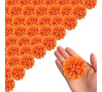 Artificial Marigold Flower Heads Halloween Silk Marigold Flowers Heads Bulk Muti-Layer DIY Wreath Faux Orange Marigold Flowers Head 60PCS 1.97 Inch