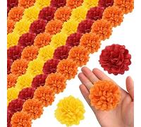 Artificial Marigold Flower Heads Halloween Silk Marigold Flowers Heads Bulk Muti-Layer DIY Wreath Faux Orange Yellow Red Marigold Flowers Head 60PCS 1.97 Inch