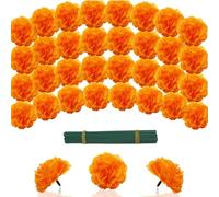 Artificial Marigold Flowers with Stems, 60 Pcs Silk Flowers Orange Marigolds for Day of The Dead Decor, Dia de Los Muertos, Diwali Decor, Ofrenda Decor, DIY Marigold Garland (60, Orange)