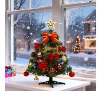 Artificial Mini Christmas Tree Tabletop Christmas Trees 45cm/17.7in, Miniature Desk Xmas Tree with Lights & Ornaments Mini Desktop Decoration For Home Kitchen Office Desk Bar Decor