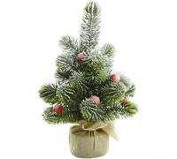 Artificial Mini Christmas Tree with Red Berries and Cloth Bag Base for Tabletop Decoration on Office Desk, Nightstand, or Mantle (20CM)