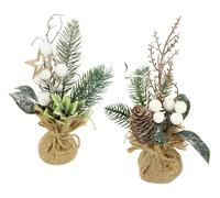 Artificial Mini Christmas Trees with Berries Cones Star Pine Branches in Jute Pot 23 cm Set of 2 Artificial Flower Winter Flower Plant Branches Christmas Decoration Table Decoration Christmas