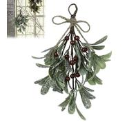 Artificial Mistletoe Picks, Christmas Simulated Mistletoe Branches, Fake Mistletoes Branches With Frosted Berries And Ribbon, Mistletoes Sprigs Decoration, Faux Berry Stems Ornament For Garland(Red)