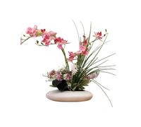 Artificial Mixed Floral Arrangement Pink Orchid Grass Decor Lifelike Potted Plant with Oval Ceramic Pot for Home