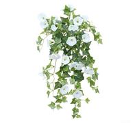 Artificial Morning Glory Flower Vine for Home Decor Elegant Hanging Silk Floral Basket for Weddings and Garden (White)
