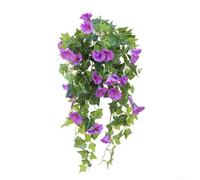 Artificial Morning Glory Flower Vine for Home Decor Elegant Hanging Silk Floral Basket for Weddings and Garden (Purple)