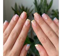 Artificial Nail Tips Short Square French Style with Pastel Lavender Yellow Blue and Daisy Design - Press On False Nails Glossy Finish for Women Everyday Wear Spring Summer