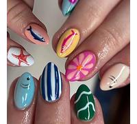 Artificial Nails Adorable Cake Color Press Nails with Sea Creature Patterns for Daily Wear Lovely Press