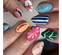 Artificial Nails Adorable Cake Color Press Nails with Sea Creature Patterns for Daily Wear Season Unguis Art