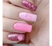 Artificial Nails for Valentine's Day, Glittery Nails for Pressing Love Heart Artificial Nails, Complete Covers for Sticking on Nails for Winter