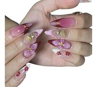 Artificial Nails with Gradient 3D Gel Flower Design Almond Shape Fashion for Various Occasions Gradient Nails