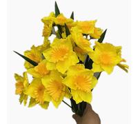 Artificial Narcissus Bouquet Flower 27 Heads large Silk Daffodil Bunch (2 yellow)