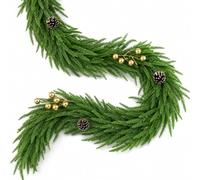 Artificial Norfolk Pine Garland, 180cm Christmas Decor (2 Gold Berries 3 White Pinecones)