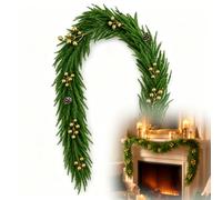 Artificial Norfolk Pine Garland, 180cm Christmas Decor (8 Gold Berries 3 White Pinecones)