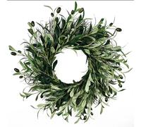 Artificial Olive Leaf Wreath for Front Door, Greenery Door Wreath, Natural Green Faux Olive Leaf Wreath, Minimalist Farmhouse Indoor Outdoor Wall Decor (50cm,Green)