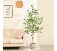 Artificial Olive Tree 5FT, Faux Olive Tree with Realistic Natural Trunk, Lifelike Leaves & Fruits, Large Indoor Olive Tree with Sturdy Black Planter, Fake Olive Tree for Home Living Room Decor, 150cm