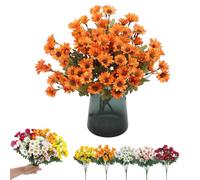 Artificial Orange Mums - UV Resistant, Waterproof Outdoor Fall Flowers, Realistic Silk Chrysanthemums for Garden, Porch, Patio, Yard & Planters