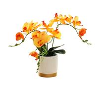 Artificial Orange Three-pronged Orchid in Pot Golden Bottom Pot Phalaenopsis Decoration Flower with Flowerpot Potted White Simulation Butterfly Flower (orange)