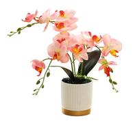 Artificial Orange Three-pronged Orchid in Pot Golden Bottom Pot Phalaenopsis Decoration Flower with Flowerpot Potted White Simulation Butterfly Flower (pink)