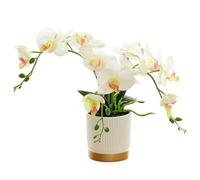 Artificial Orange Three-pronged Orchid in Pot Golden Bottom Pot Phalaenopsis Decoration Flower with Flowerpot Potted White Simulation Butterfly Flower (white)
