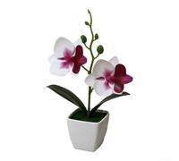 Artificial Orchid Bloom Arranged In Decorative Pot For Use Residential Commercial And Creative Production Environments(Purple Heart White)