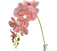 Artificial Orchid Flower Arrangement with 7 Individual Blooms on Single Stem for Dining Table Centerpiece Bedroom Nightstand or Office Desk (Light Red)