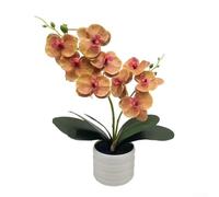 Artificial Orchid Flower Bonsai - 35Cm Faux Potted Butterfly Orchid In White Pots - Phalaenopsis Fake Silk Flower - Foliage Indoor Decor For Home Table (yellow)