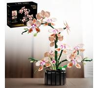 Artificial Orchid Flower Building Block Set with Vase 866pcs, Compatible with Lego Botanical Plant Floral Model Kits, Home Office Decor, Gift for Mother's Day, Anniversary, Birthday for Adults Teens
