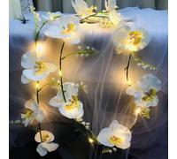 Artificial Orchid Garland with 20 LEDs Fairy Lights Battery Operated 2 m Butterfly Orchid Tendril Artificial Flower Garland Fairy Lights for Bedroom, Table Decoration (White Orchid)