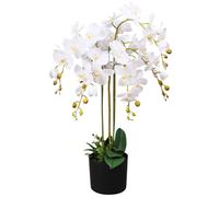 Artificial Orchid White 75cm Polyester Flowers Plastic Leaves Pot Home Decor UK