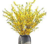 Artificial Orchids Flowers, 6 Pcs Silk Fake Flowers with Long Stems in Bulk for Home Wedding Office Party Festive Indoor Outdoor Decoration (Yellow)