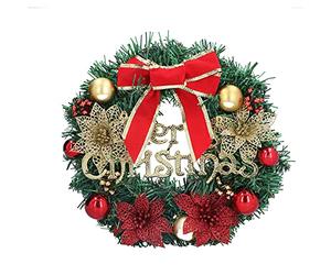 Artificial Outdoor Christmas Wreath,Xmas Wreath for Front Door，Big Red Bow Christmas Collection Xmas Decoration for Holiday Christmas Party Doorway Window Wall Decor