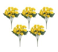 Artificial Outdoor Sunset Mum Flowers 5Pcs, Waterproof Windproof Never Faded, Look Real Full Vibrant for Indoor Outdoor Planters (Yellow')