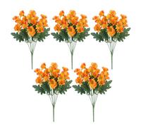 Artificial Outdoor Sunset Mum Flowers 5Pcs, Waterproof Windproof Never Faded, Look Real Full Vibrant for Indoor Outdoor Planters (Orange)