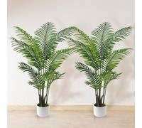 Artificial Palm Tree 4FT, Suntee Fake Tree with White Tall Planter 2 Pack, Faux Tropical Areca Floor Plant in Pot, Artificial Silk Plant for Home Office Living Room Decor Indoor