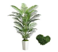 Artificial Palm Tree Artificial Silk Plant Fake Tree with White Tall Planter Faux Tropical Areca Floor Plant in Pot (1, White, 180 CM)