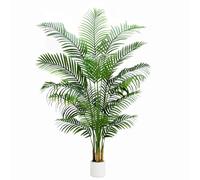 Artificial Palm Tree Indoor 180CM Plant Tall Fake Tropical Palm Tree in Pot with Real Bark Design Faux Areca Palm Tree for Home Office Living Room Bedroom Outdoor Decor (18 Trunks, White, 6 FT)