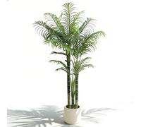 Artificial Palm Tree with White Planter, Large Fake Plants Golden Cane Palm Tree Plastic Tall Areca Palm in Pot for Indoor Outdoor Home Office Living Room Bedroom Decor (5ft)