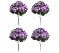 Artificial Pansy Flowers 35Cm Decorative Multicolor Floral Arrangements With Flexible Stems For Home Garden Party Wedding Indoor Outdoor Display 4 Pieces Set(Purple)