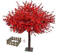 Artificial peach tree with fence, artificial trees natural branches for indoor and outdoor use, home decoration, party, wedding, Christmas(1.2x1m)