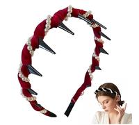 Artificial Pearl Hairband - Fashion Headband for Women, New Women's Non Slip Pearl Headbands, Raise the Hairline, Versatile Hair Accessory for Parties, Weddings & Daily Wear (#Red)