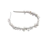 Artificial Pearl Hairband Pearl Bridal Hair Accessories Trendy Silver Gold Rose 3 Colors Band Rhinestone Flower Women Hairpiece Wedding Crown(Silver)