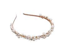 Artificial Pearl Hairband Pearl Bridal Hair Accessories Trendy Silver Gold Rose 3 Colors Band Rhinestone Flower Women Hairpiece Wedding Crown(Gold)