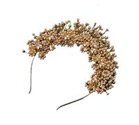 Artificial Pearl Hairband Pearl Flower Headband Tiara Women's Bridal Wedding Pageant Hair Accessories Jewelry Crown(Gold)