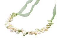 Artificial Pearl Hairband Pearl Ribbon Headband For Ladies And Girls Small Fresh Green Leaf Garland Bride Braided Hair Chain Wedding Accessories(Color-01)